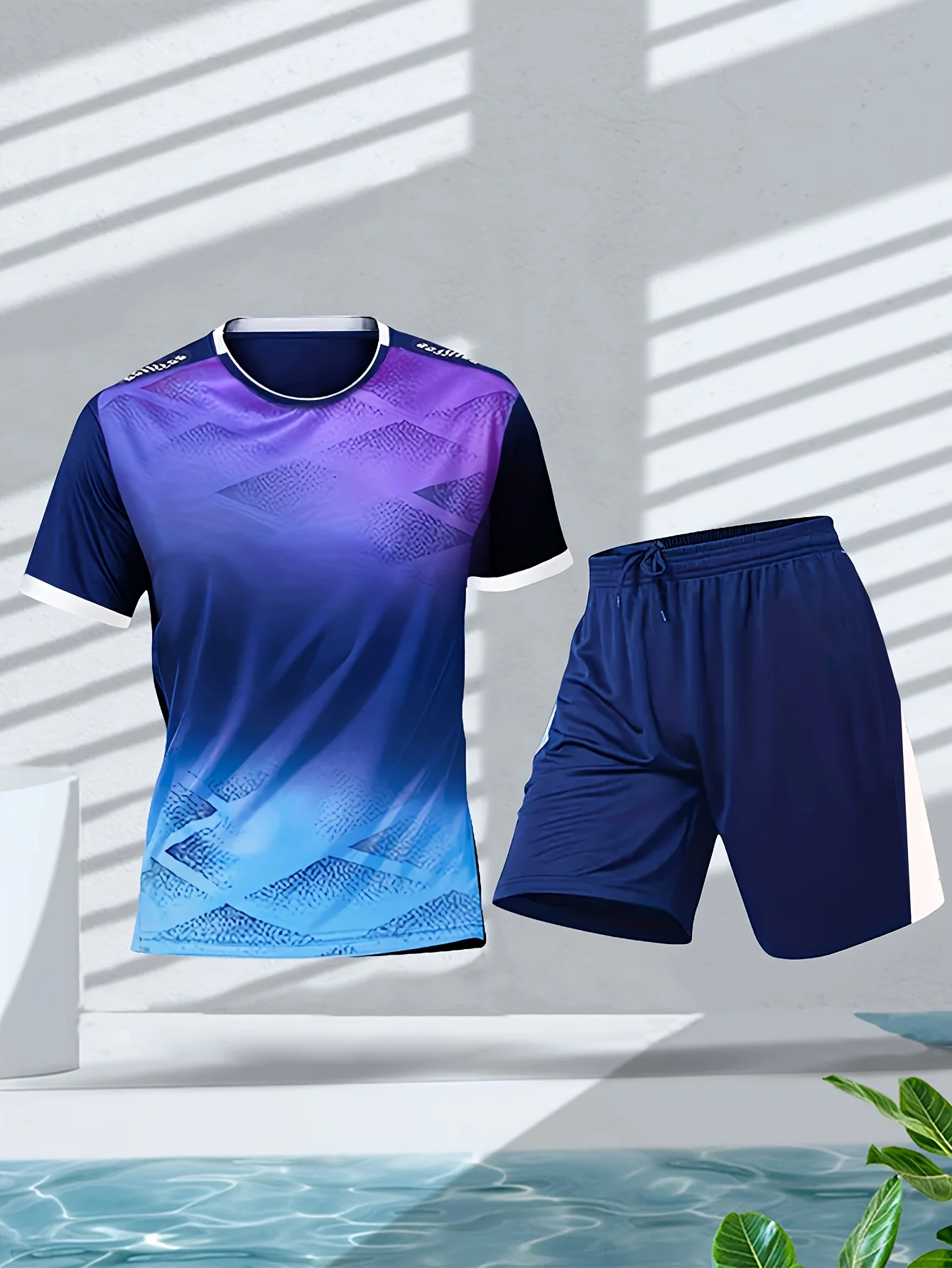 

Men's Gradient Graphic T-shirt & Active Slightly Stretch Breathable Shorts For Outdoor