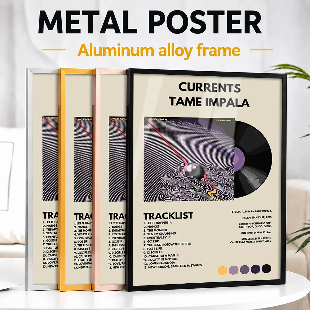 Tame Impala - Currents Album Metal Poster With Aluminum Alloy Frame Personalized Photo Curated Sound Style Wall Art For Studio