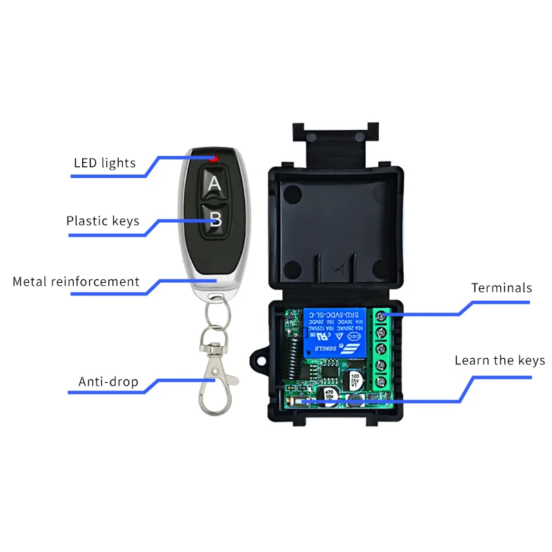 Image 6: Commutateur sans fil avec télécommande RF433Mhz DC 12V, récepteur relais 1CH 10A et transmetteur 2CH pour serrure électromagnétique de porte