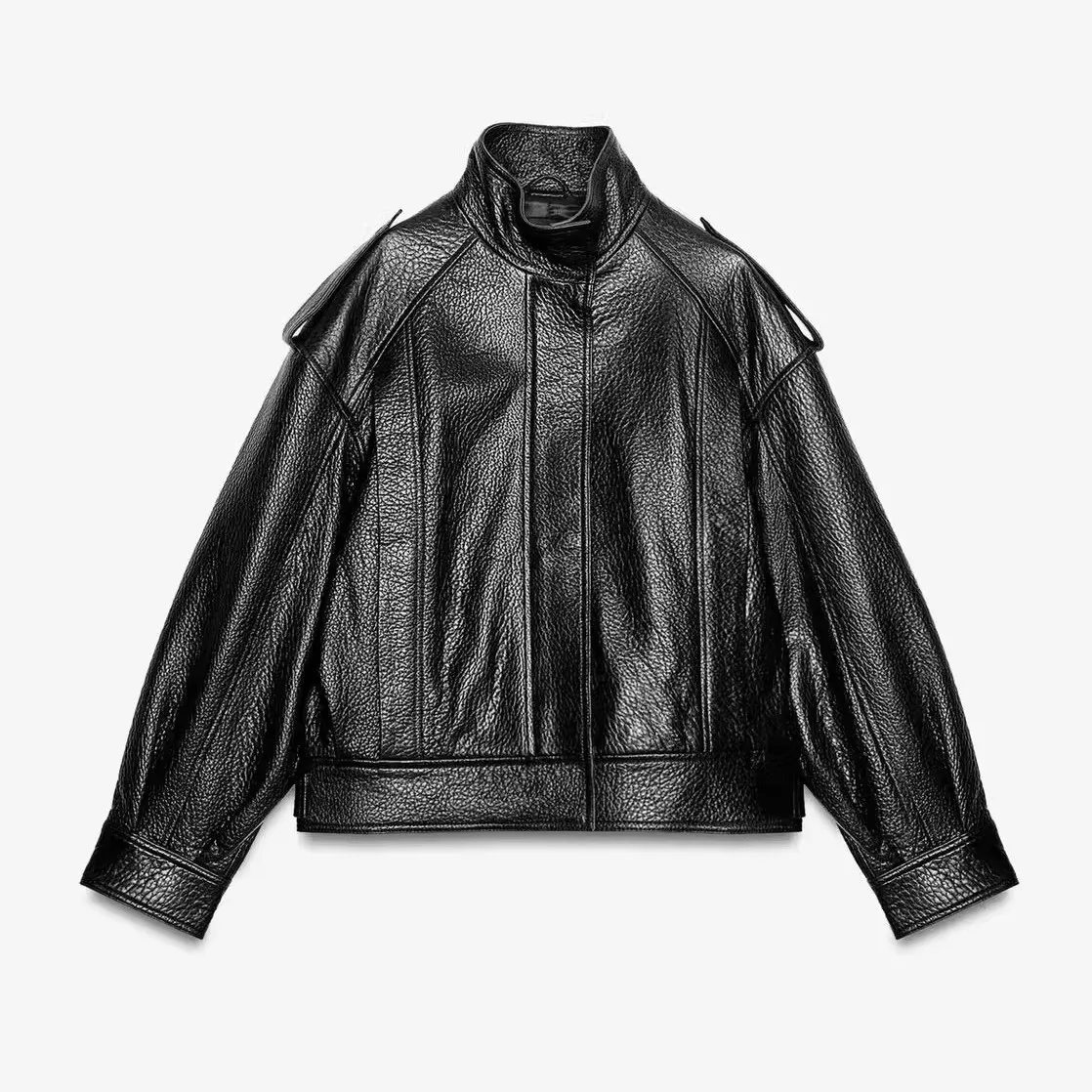 Fall New Women's Leather Pilot Boyfriend Sle Stand Collar Motorcycle Jaet Outerwear 2969064 2969064 PU Straight Leg pe