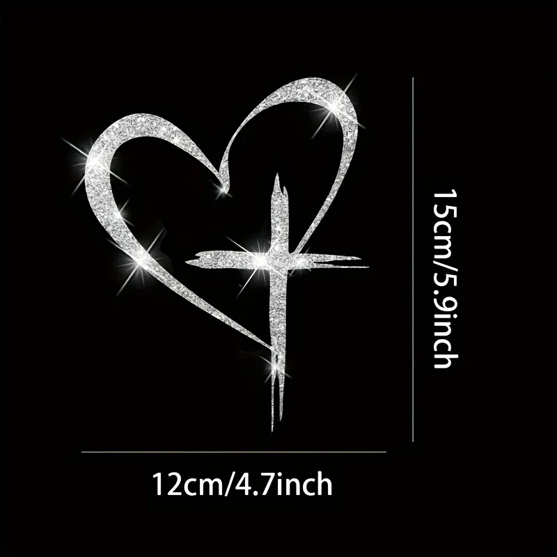 Shiny Heart Cross Vinyl Sticker, Suitable for Cars, Trucks, Vans, Walls, Laptops, Sparkling Decal for Notebooks, Cars, Laptops