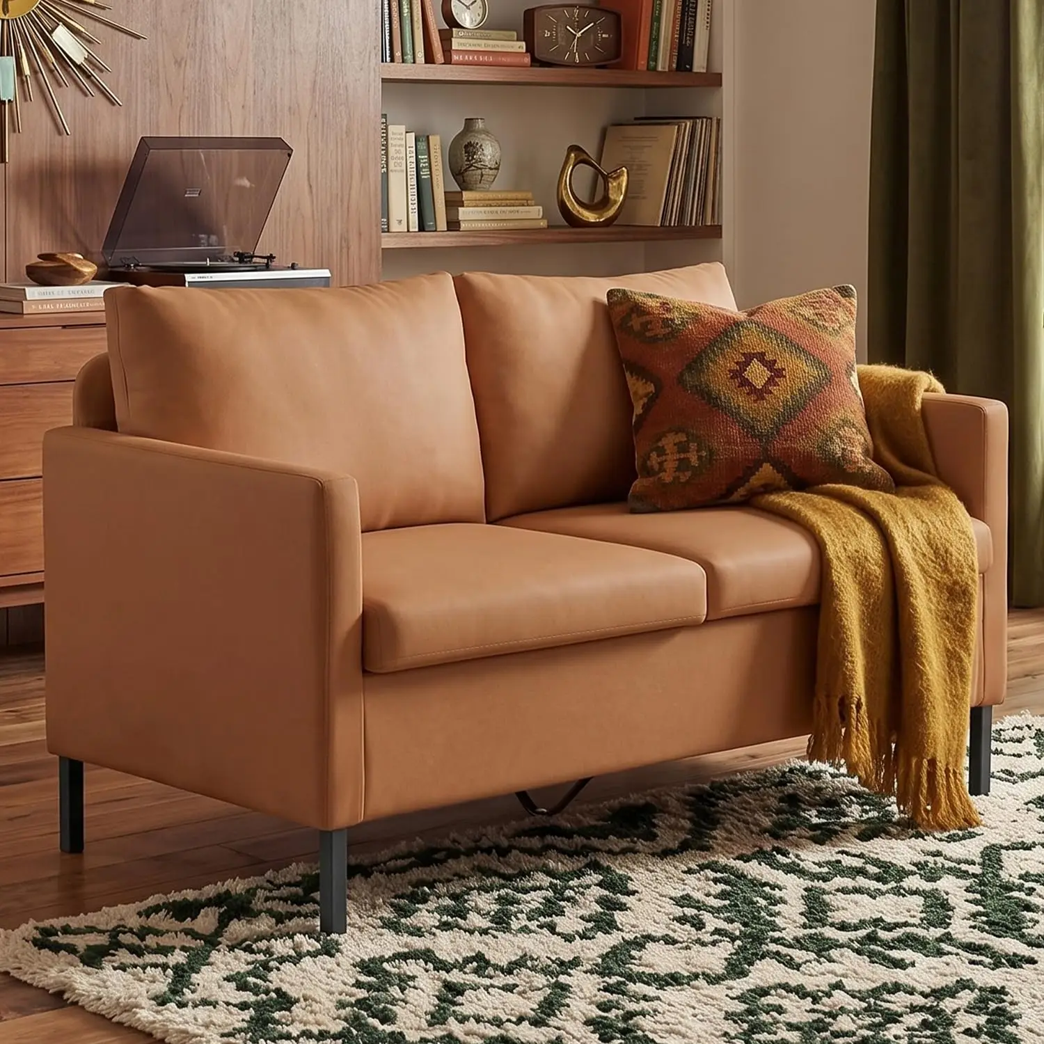 Black Faux Leather Small Couch Loveseat, 2-Seater for Living Room | Love Seat, Mini Couch, Small Sofa, Modern