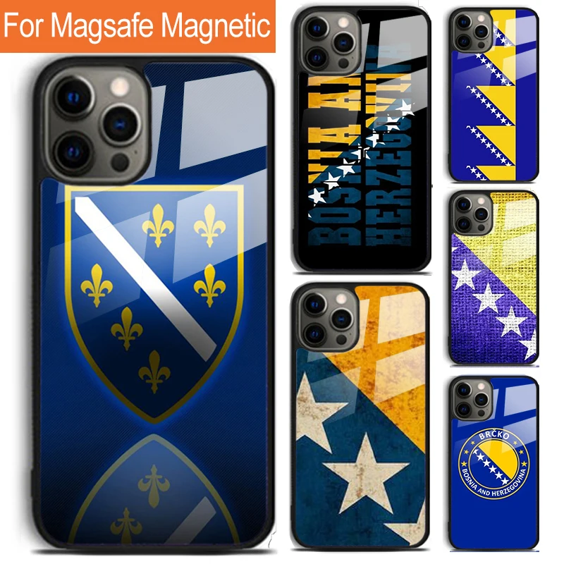 Bosnia and Herzegovina Flag Phone Case For iPhone 16 15 14 13 12 11 Pro Max Plus Magsafe Magnetic Wireless Charging Cover