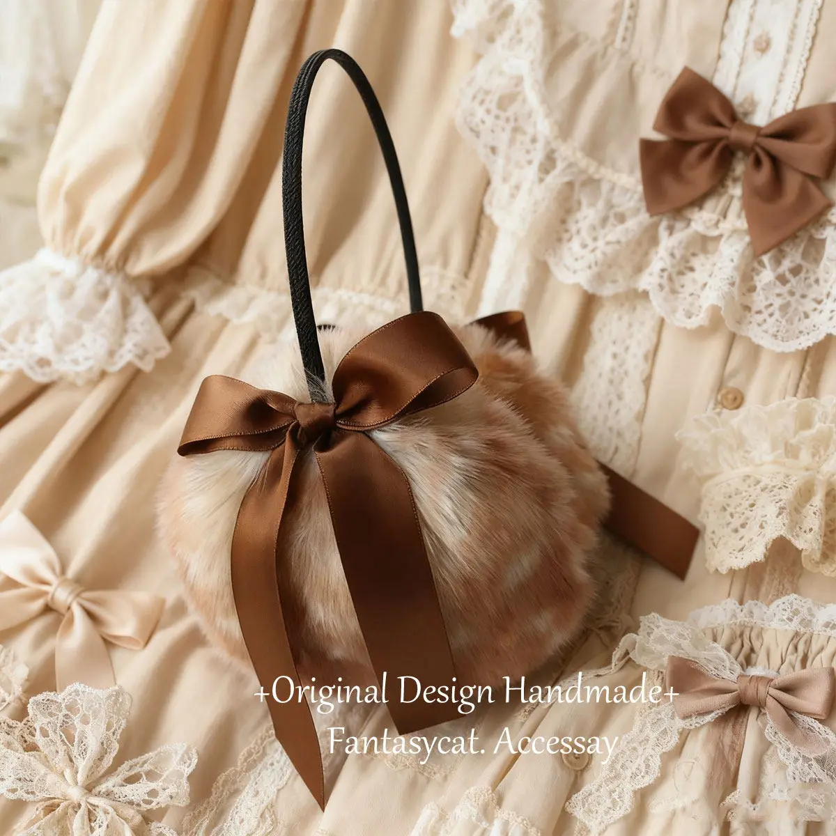 Winter Sweet Faux Fur Plush Accessories Lace Bow Decor Lolita Shawl Collar Gloves Leg Warmers Earmuffs Women Daily Party Outfit