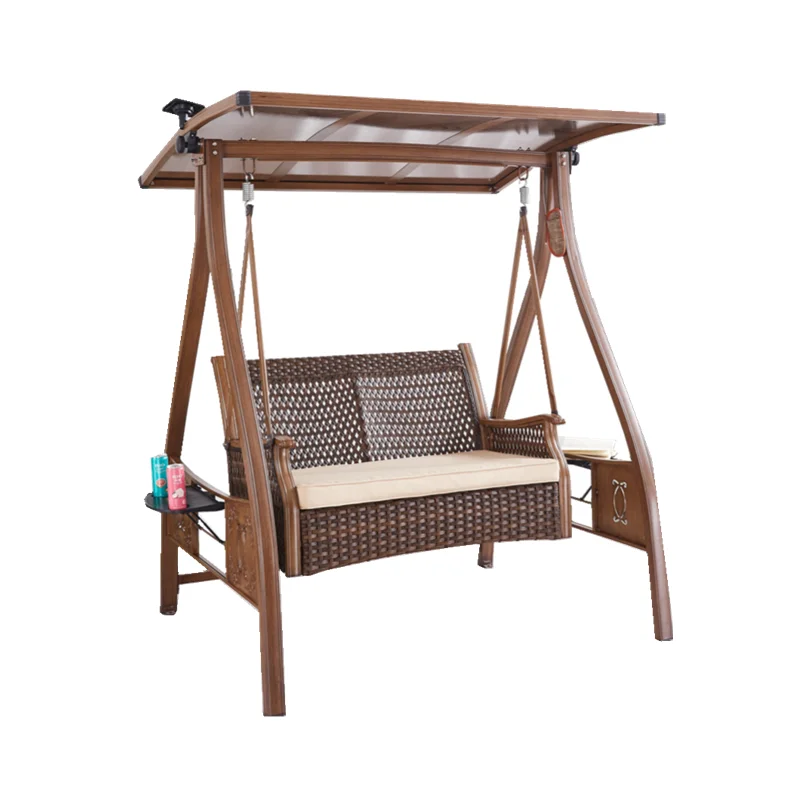 

Outdoor Garden Swing Chair Rattan Woven Seat 3-Seater Hanging Swing Chair Durable Aluminium Metal Furniture Park Exterior Hotel