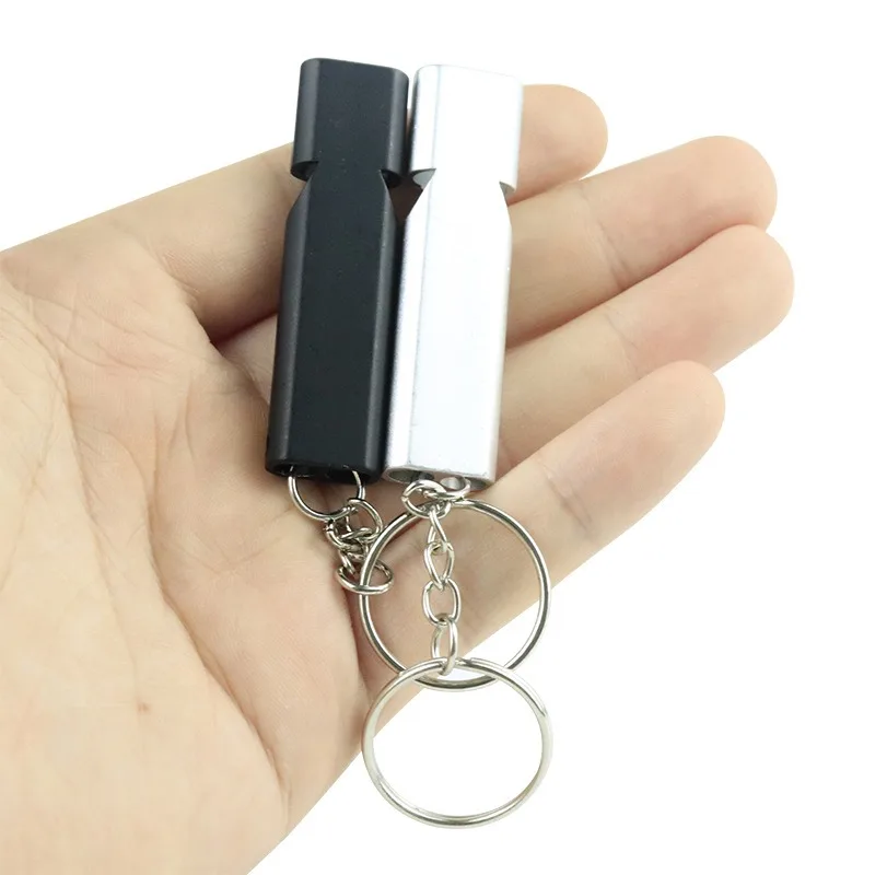

1Pc Flat Metal Dual-Frequency Survival Whistle First Aid Emergency Double Tube High-Pitched Outdoor Emergency Whistle