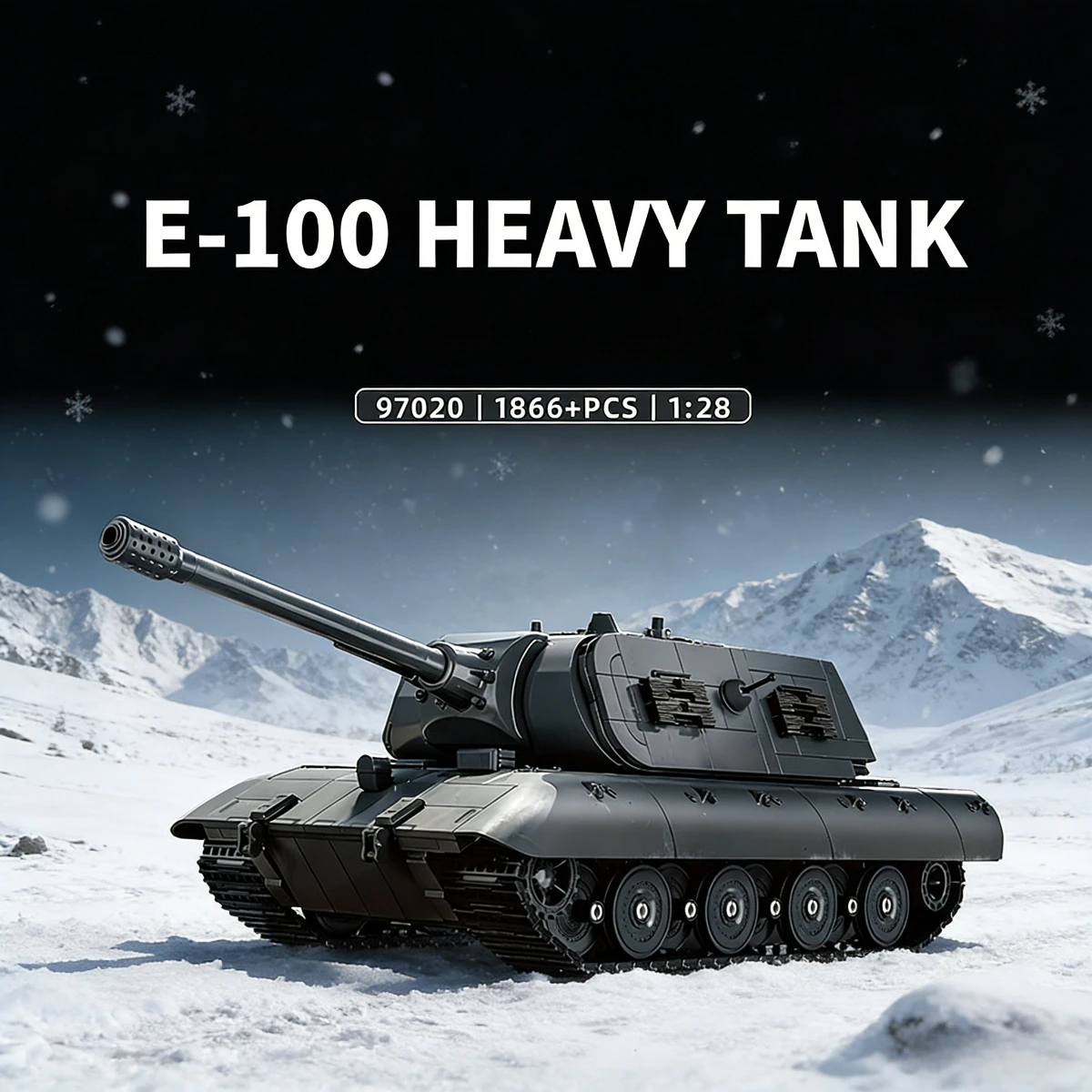 

Набор для сборки супертяжелого танка E-100, 1886 деталей, масштаб 1:28, с поворотом на 360° ° Вращающаяся башня-постамент, коллекционный военный декор, подарок