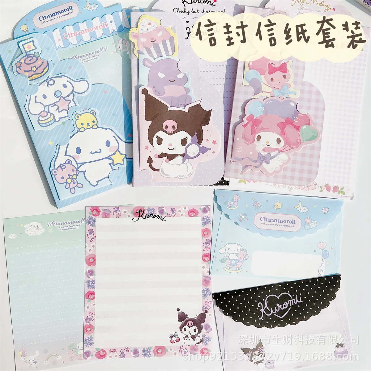Cute Sanrio Cinnamoroll Envelope Letter Paper Sticker Combination Set Cartoon Kuromi Note Students and Children Write Letters