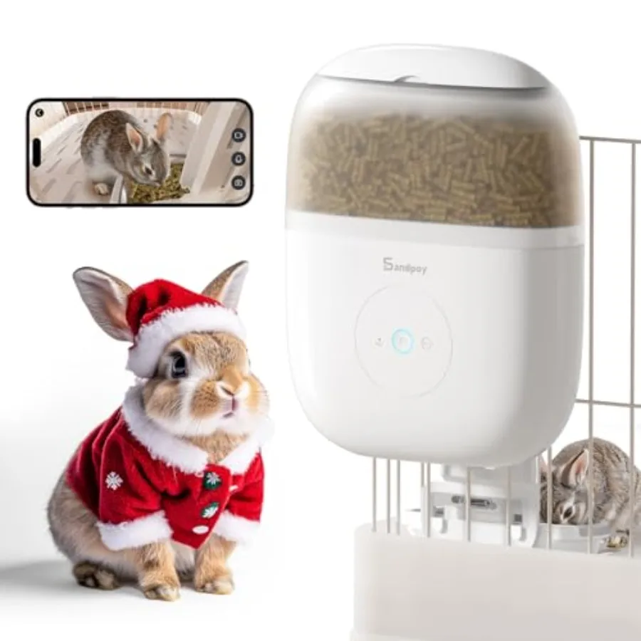 

Hanging Automatic Rabbit Feeder with 1080P Camera 62oz Storage Multiple Pet Cage Compatibility Customized Feeding Schedule- Per