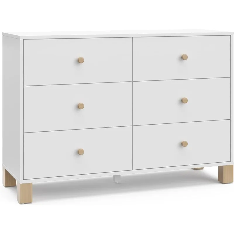 

California 6-Drawer Double Dresser (White with Driftwood) - GREENGUARD Gold Certified, Interlocking Drawer System, Dresser