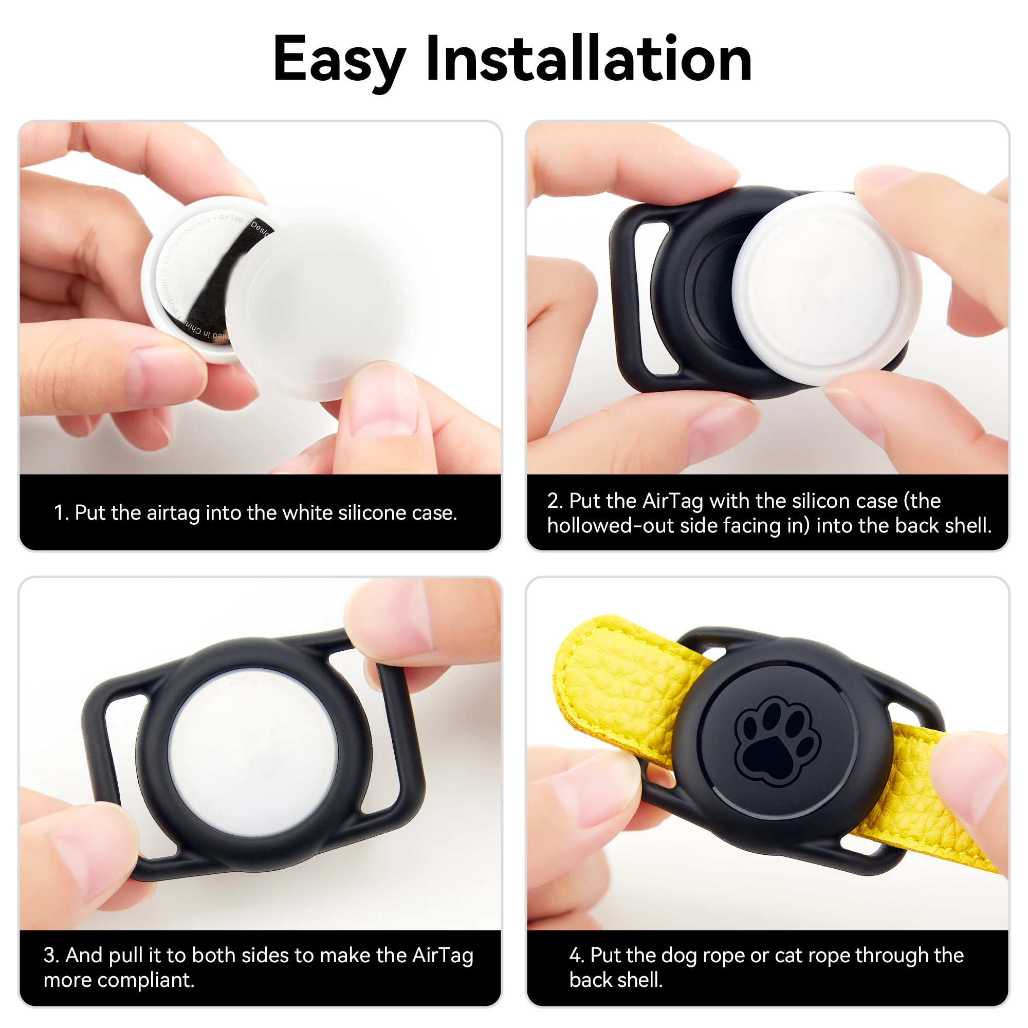 2pack Airtag Dog Collar Holder Waterproof Silicone For Apple AirTags Case Durable&Lightweight Air Tag Case for Pet Cat Collar