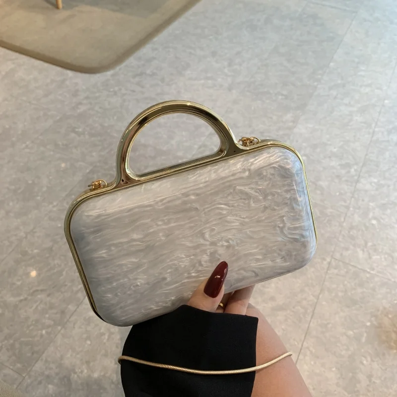 Fashion Acrylic Marble Pattern Women's Handbag Socialite Temperament Small Banquet Bag Square Shoulder Crossbody Bag