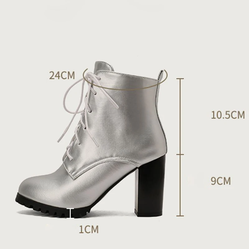 

ORCHA LISA 2025 Classic Women's Ankle Boots Round Toe 9cm Block Heel Zipper Lace Up Plus Size 48-50 Fashion Dating Party