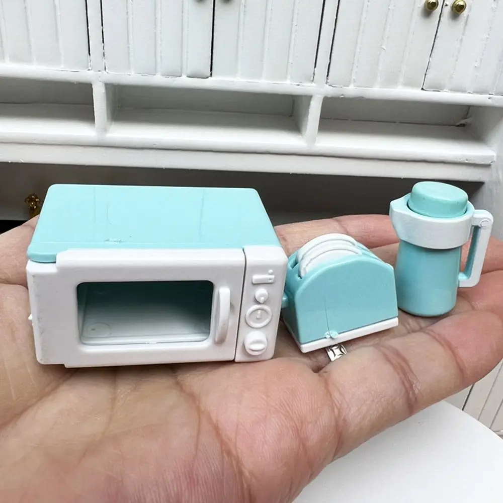 3PCS 1/12 Scale Doll Accessories Toy Kitchenware Dollhouse Microwave Oven Mini Kettle Scene Model Miniature Bread Machine