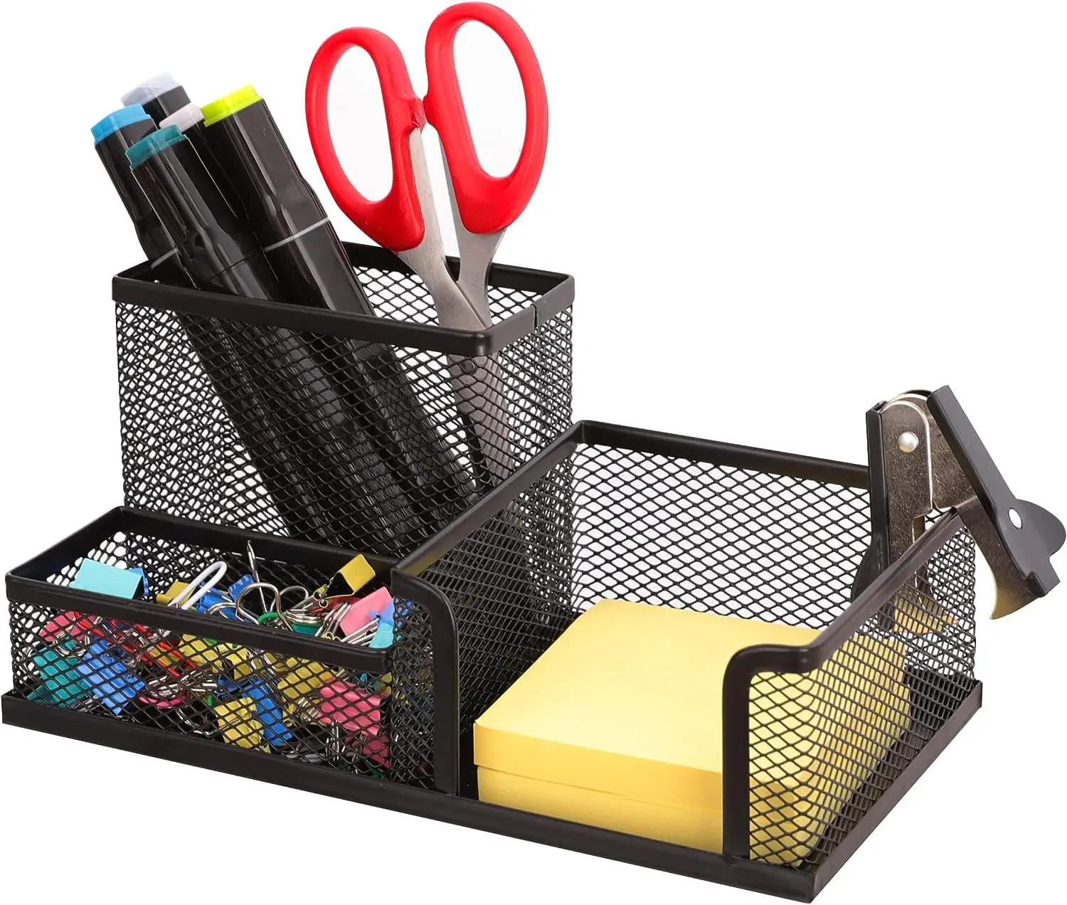 Wire Mesh Desk Organizer- Durable Desk Storage Organizer with 3 Compartments- Sleek, Stylish Pen Organizer for Desk- Durable