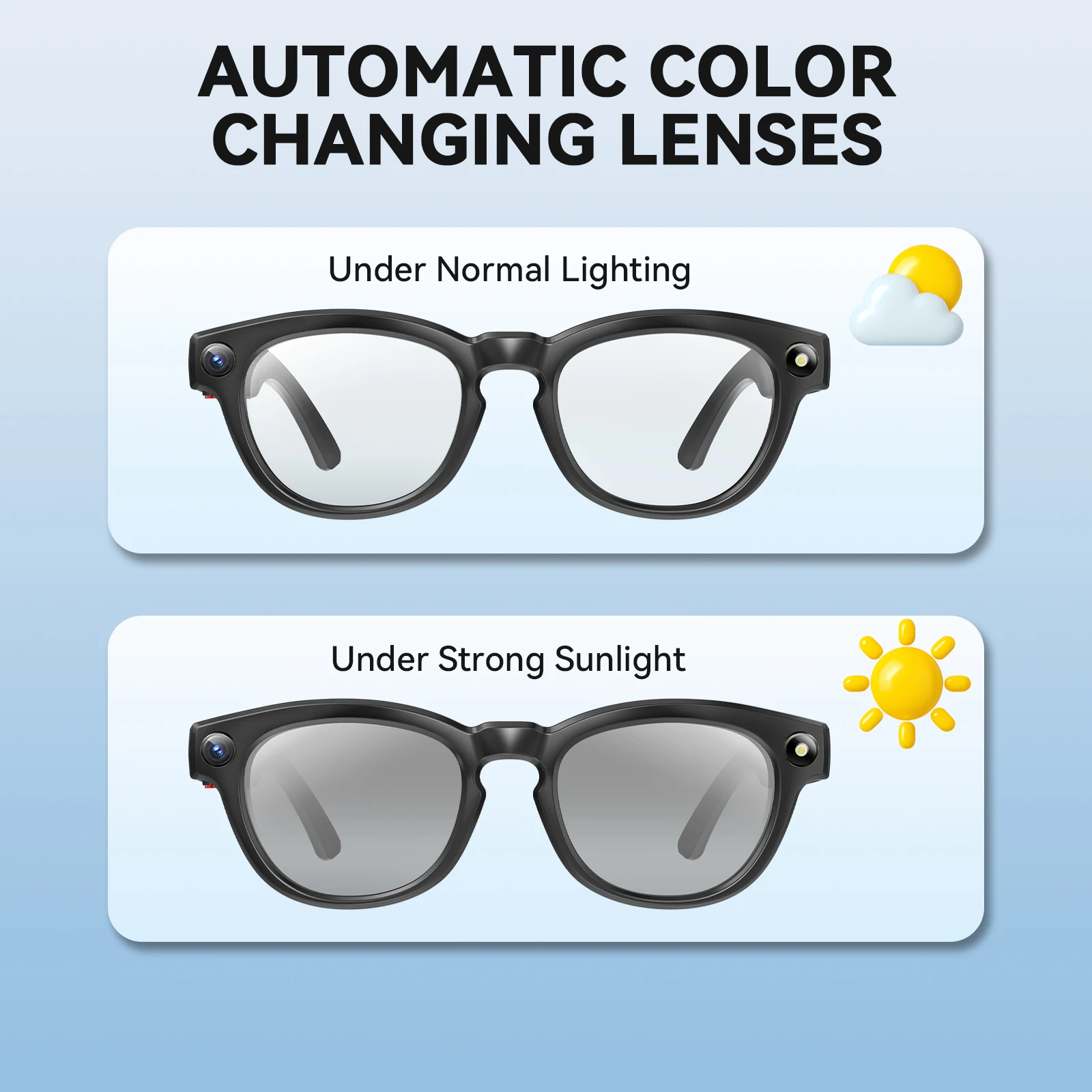 2025 نظارات بلوتوث ذكية جديدة متغيرة الألوان AI لتسجيل الصور والفيديو مقاومة للماء للرد على المكالمات والترجمة نظارات شمسية ذكية #2