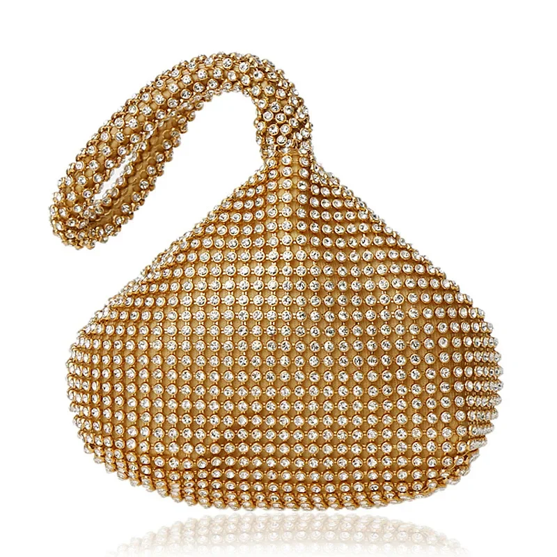 

Gold Dinner Bag with Diamonds Fashion Dumpling Bag Ladies European American Banquet Rhinestone Bag Fold Women Handbag