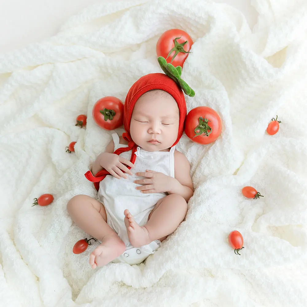 

0-1 Month Tomato Newborn Photography Props Plant Style Outfits with Matching Hat and Headband Baby Costume Set for Photographer