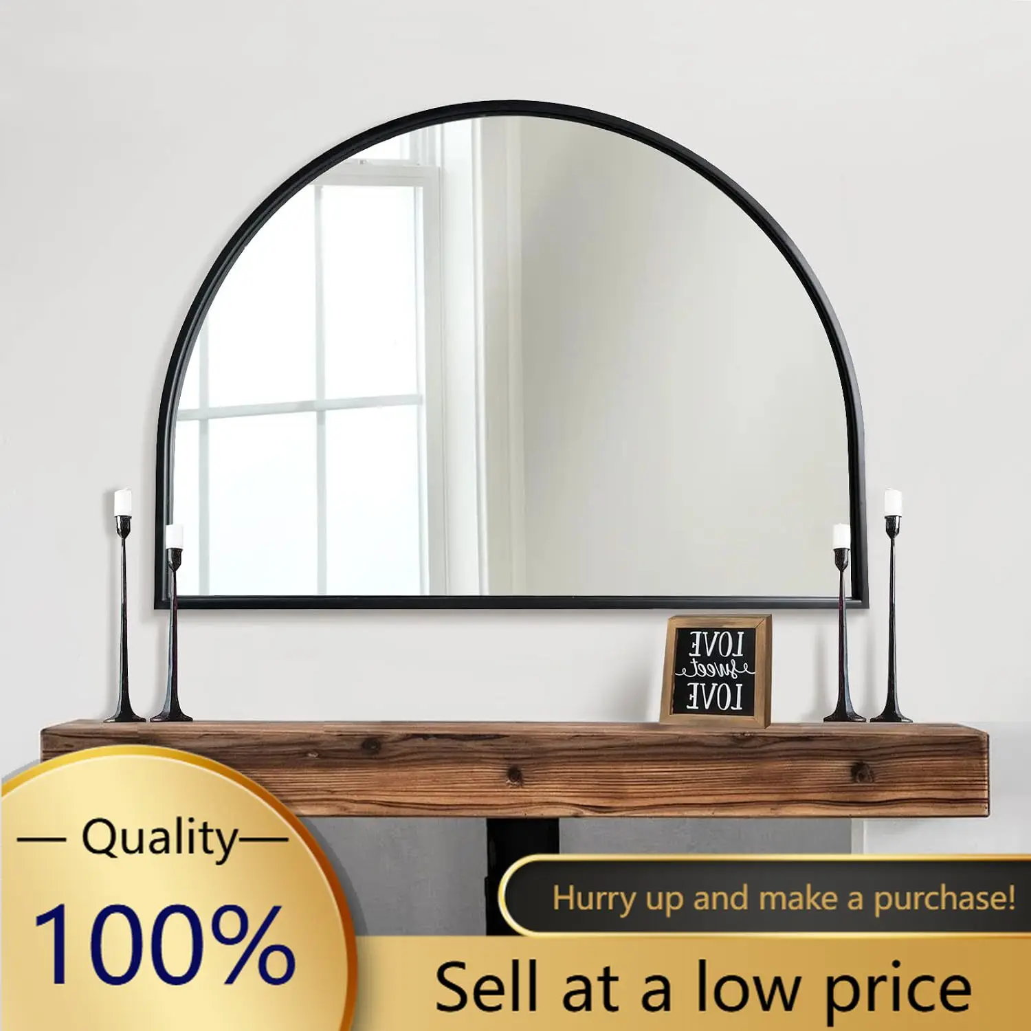 Minimalist Black Arched Mirror,Large Farmhouse Bathroom Fireplace Mantel Horizontal Wide Arch Mirrors for Entryway/Living Room 2