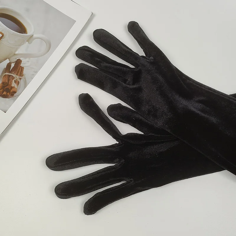 Spring Autumn Women Full Finger Elasticity Warm Cycling Driving Glove Sexy Pearl Gold Velvet Bride Wedding Dress Mitten H61