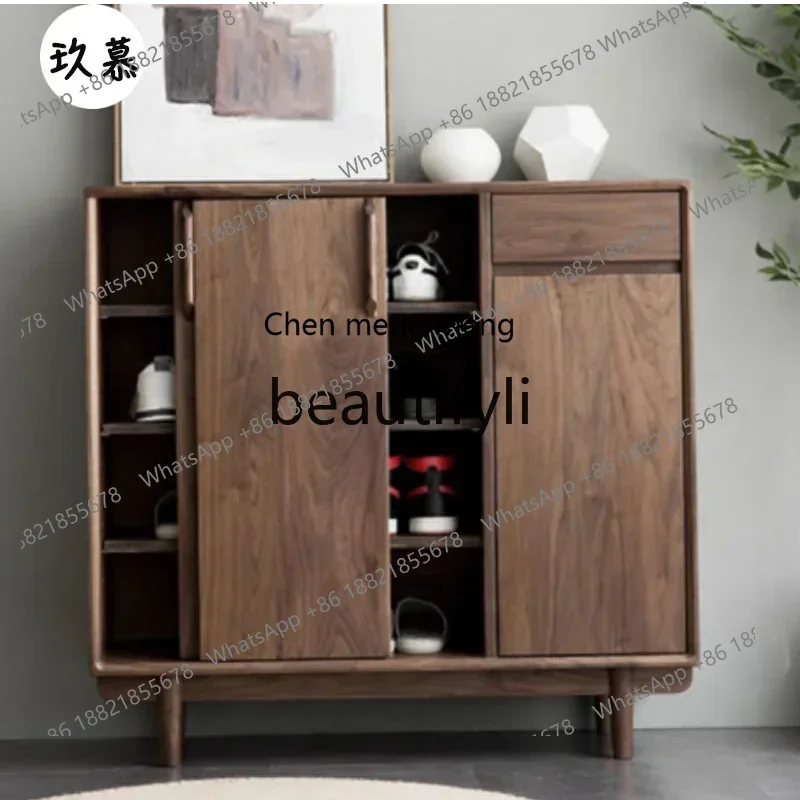 

32North American black walnut solid wood shoe cabinet household large-capacity storage cabinet entrance cabinet integrated