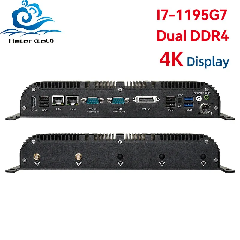 Fanless Industrial Computer i7-1195G7 2x COM DB9 Dual LAN 2x DDR4 M.2 NVMe GPIO 9V-36V Input Windows Ubuntu Support WiFi 4G 5G