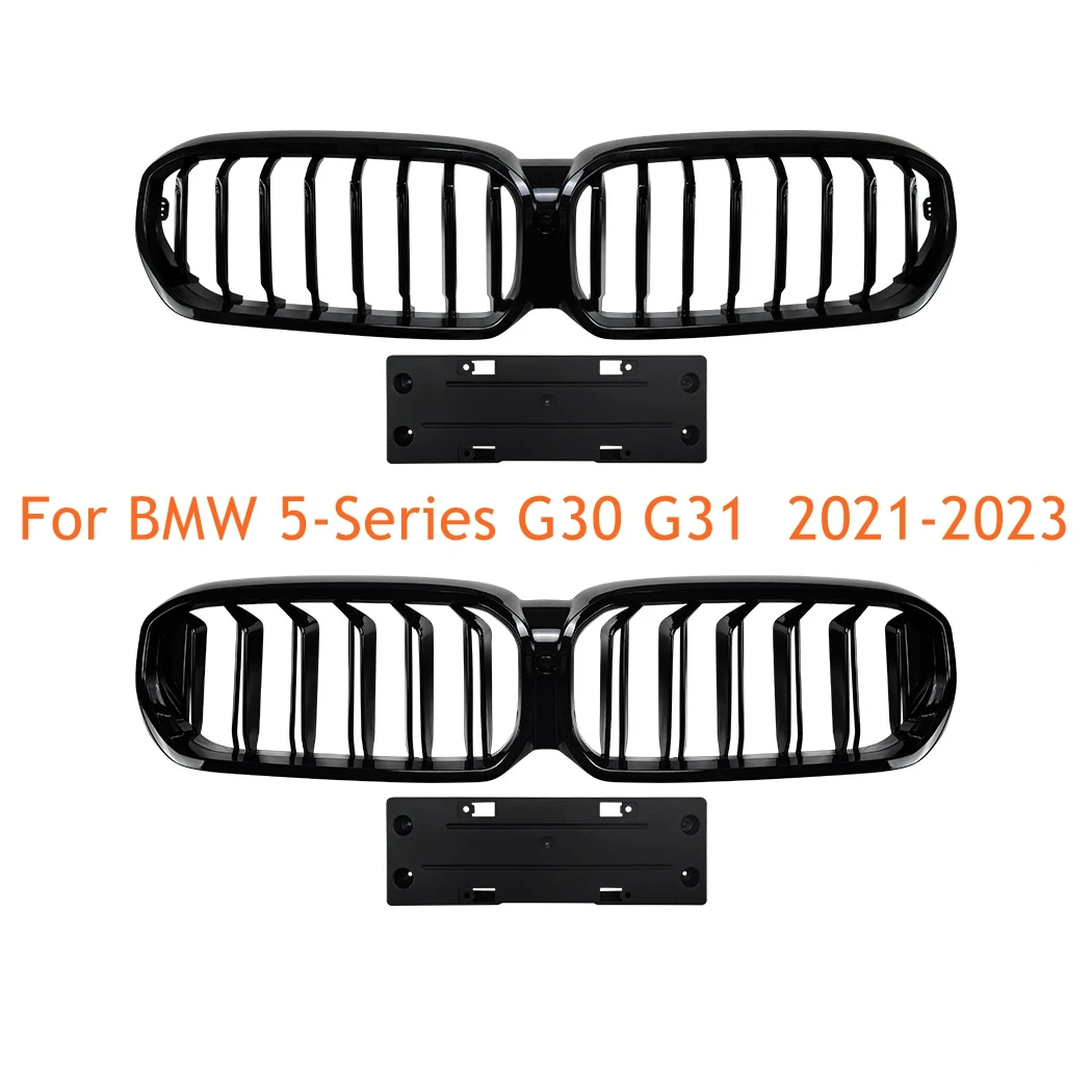 

Glossy Black Front Kidney Grilles For BMW 5-Series G30 G31 2021-2023 Double Slat Grilles