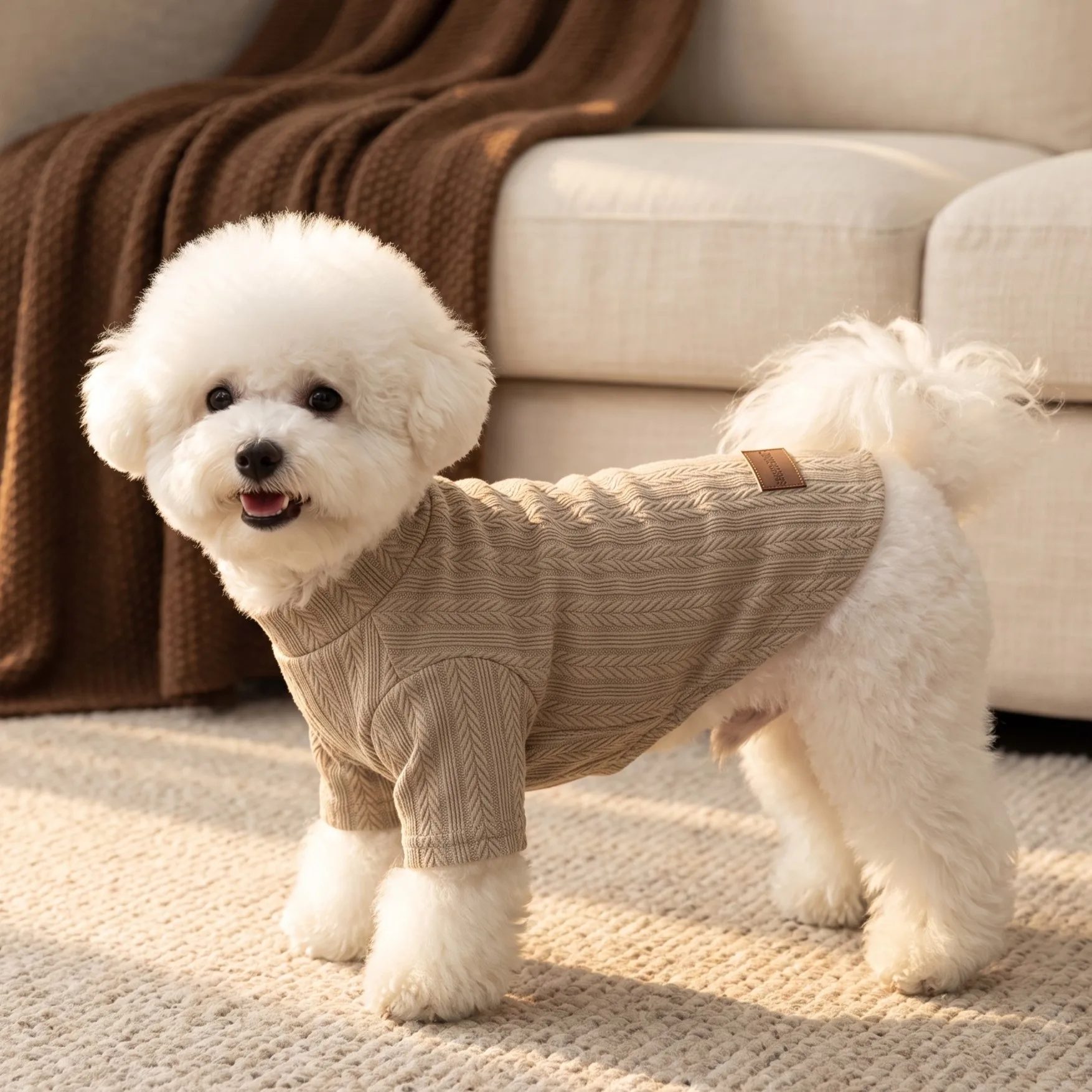 Hundepullover, Rollkragenpullover für Haustiere, gestrickte Hundekleidung mit Blumenmuster, Unterhemden für kleine und mittelgroße Hunde. – Detail 18