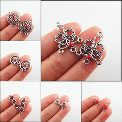 Fashion New Red Turquoise Stone Connectors Charms Flower Heart Tibetan Silver Plated Pendants Retro