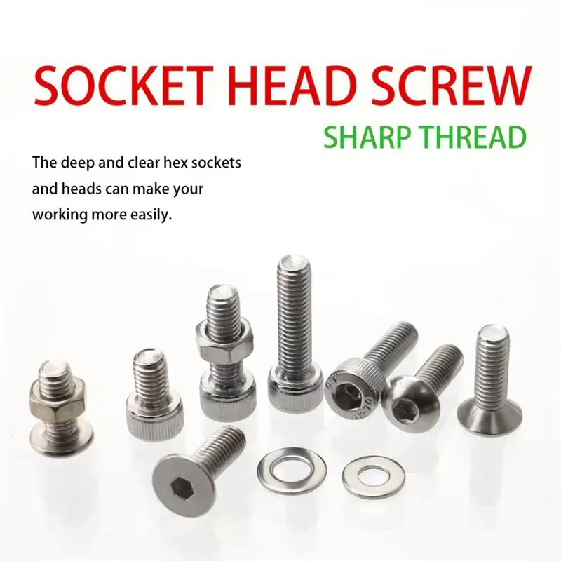 【ALLOWANCE】Stainless Steel Hex Socket Screw And Nut Assortment Kit(240Pcs) For DIY Metalworking Projects