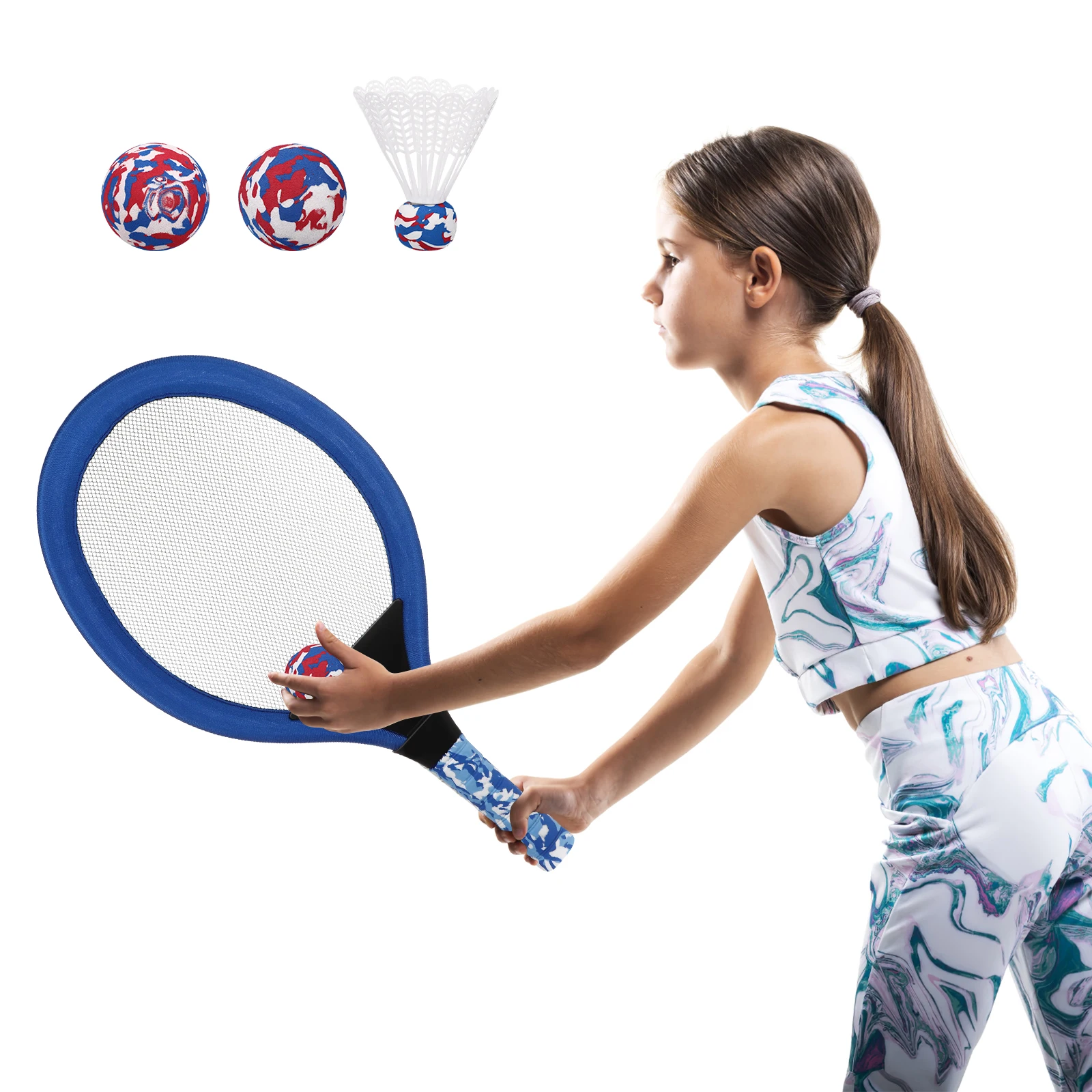 

1Pair Children's Tennis Racket Set Blue Lightweight Eva Badminton Oval Rackets Kids Outdoor Sports Kindergarten Parent-Child