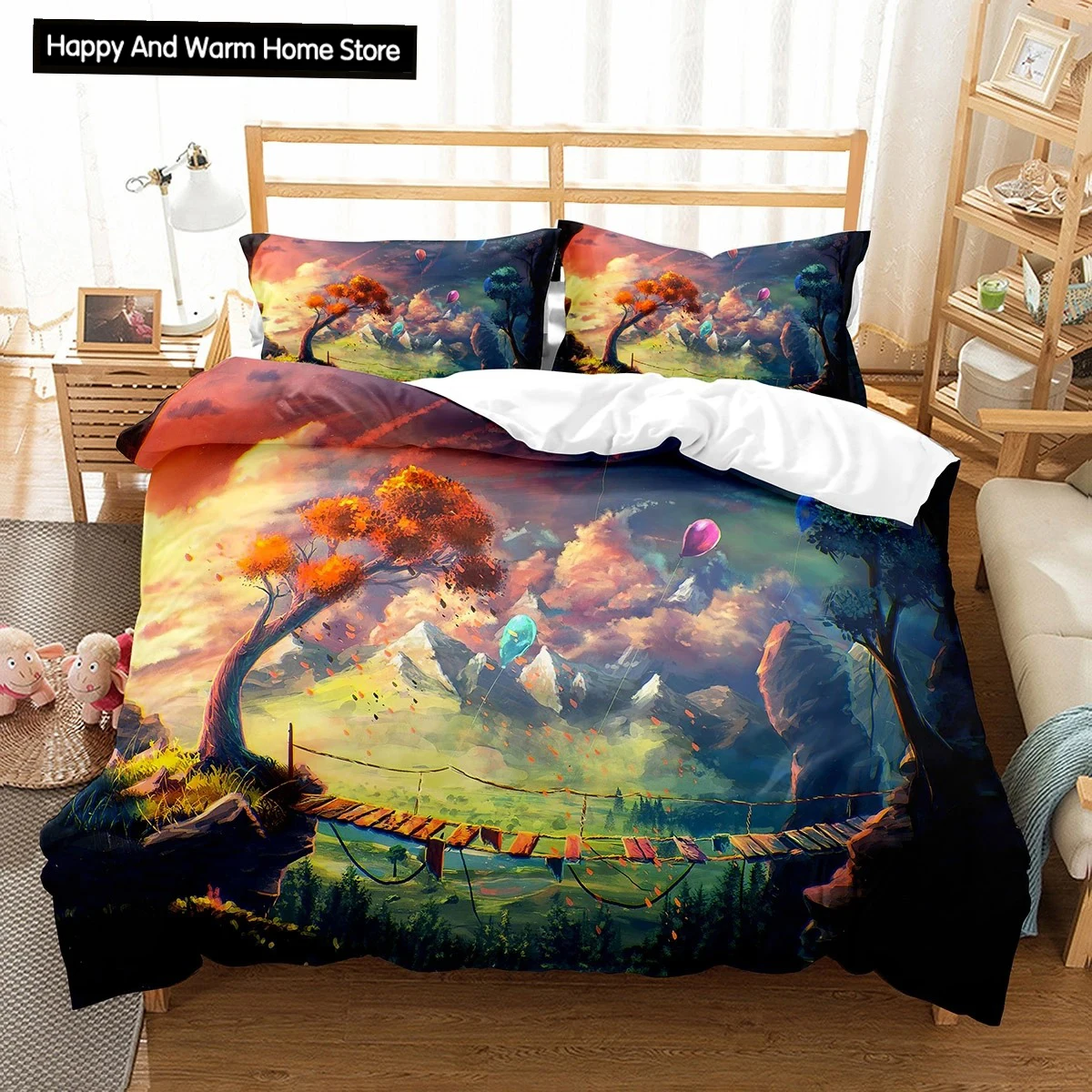 Cartoon Fantasy World King Queen Duvet Cover Magic Castle Bedding Set Mythical Landscape Quilt Cover Polyester Comforter Cover