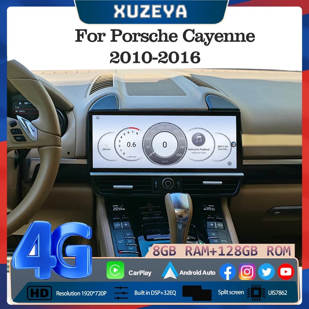 12.3Inch For Porsche Cayenne 2010-2016 GPS Navigation Car Multimedia Player Radio  8+128G 8Core CarPlay 4G 360Camera