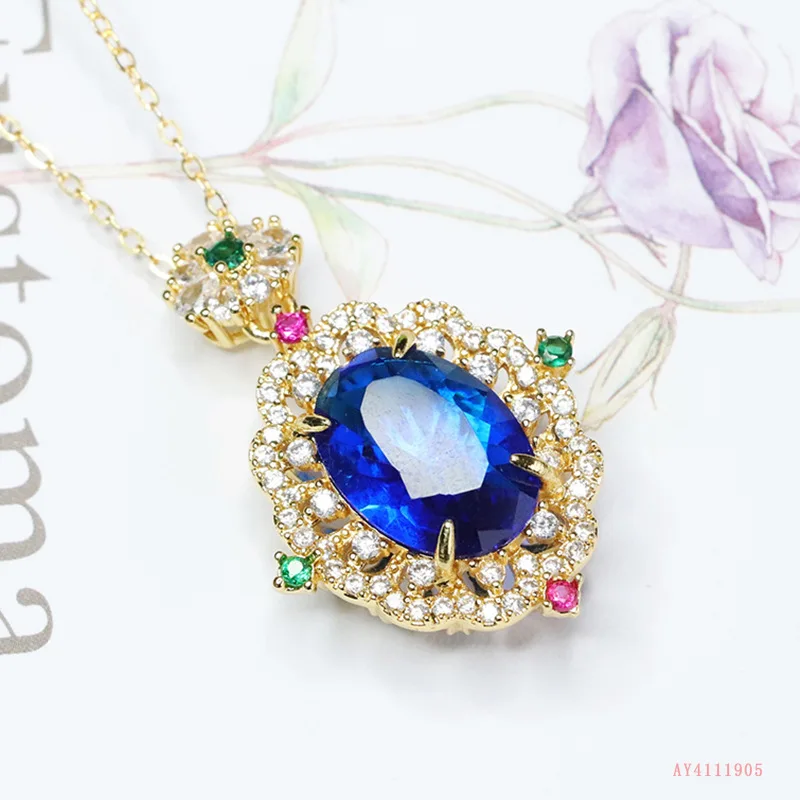Fashion Blue Pendant Simulation Sapphire Necklace Jewelry Women