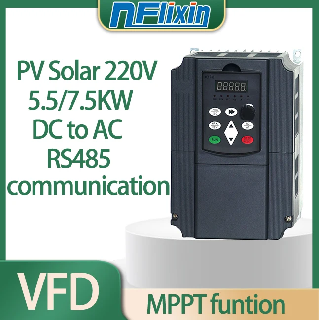 

Solar Variable Frequency Drive AC 220V 0.75-7.5KW Adjustable Speed Controller Inverter 3 Phrase VFD Water Pump Motor Drive