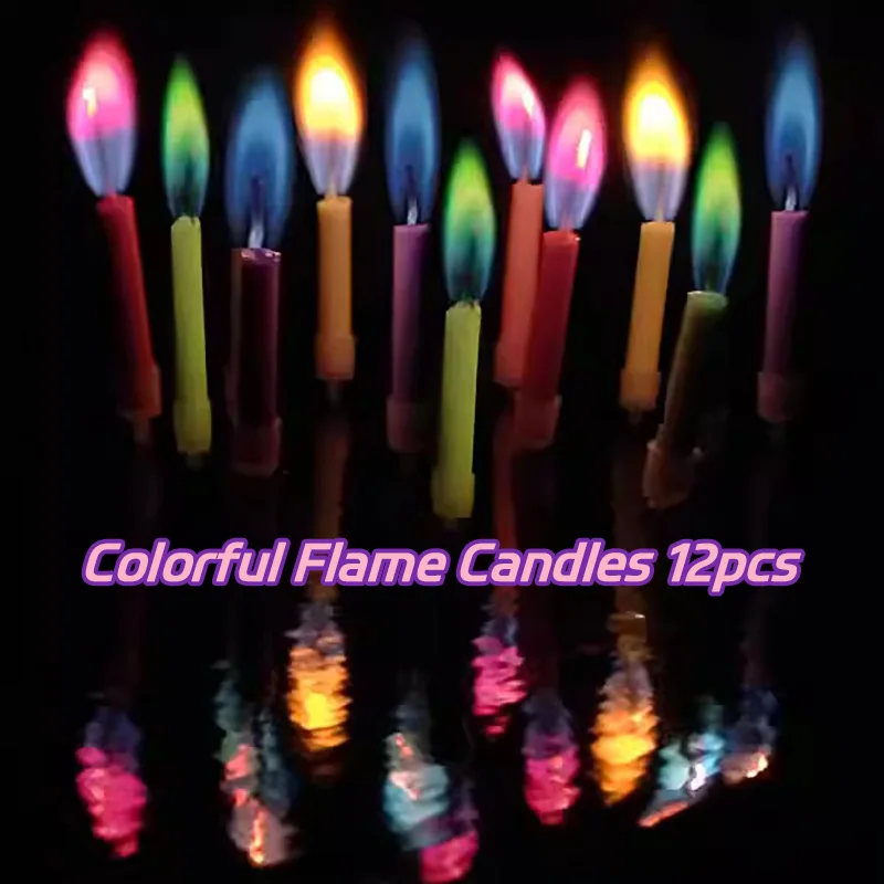 12 Pcs Colorful Birthday Candles Party Supplies Wedding Colorful Multicolor Candles Safety Flame Dessert Cake Toppers Decoration