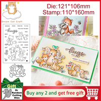 Big Hugs Woodland Animal Fox Rabbit Fawn Metal Cutting Dies and Stamps Stencil DIY Scrapbooking Photo Album Embossing Paper Card