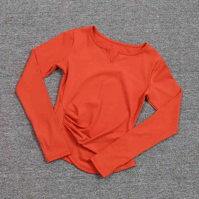V-neck sports long-sleeve elastic quick-dry yoga suit; close-fitting fitness clothing; sweat-absorbing and breathable outerwear