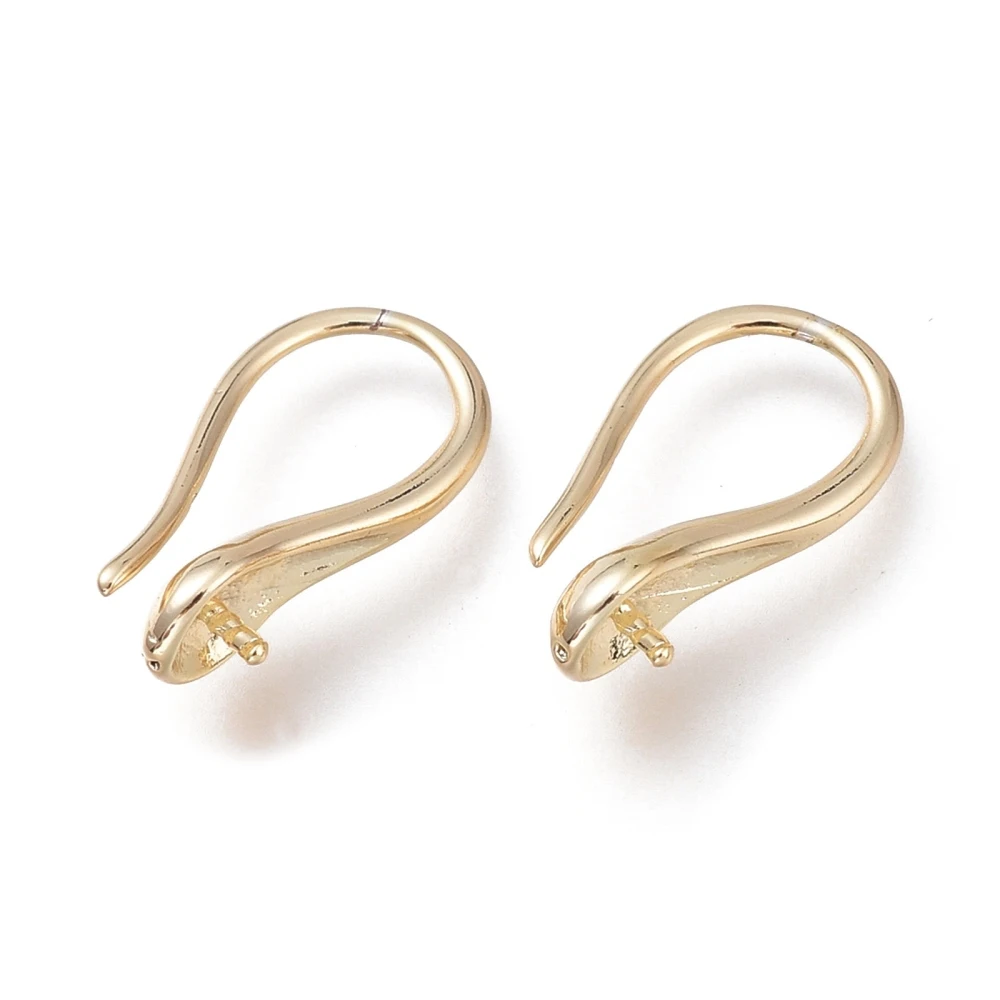 

2pc Brass Earring Hooks Long-Lasting Plated Ear Wire for Half Drilled Beads Light Gold 14.7mm Pin: 0.7mm