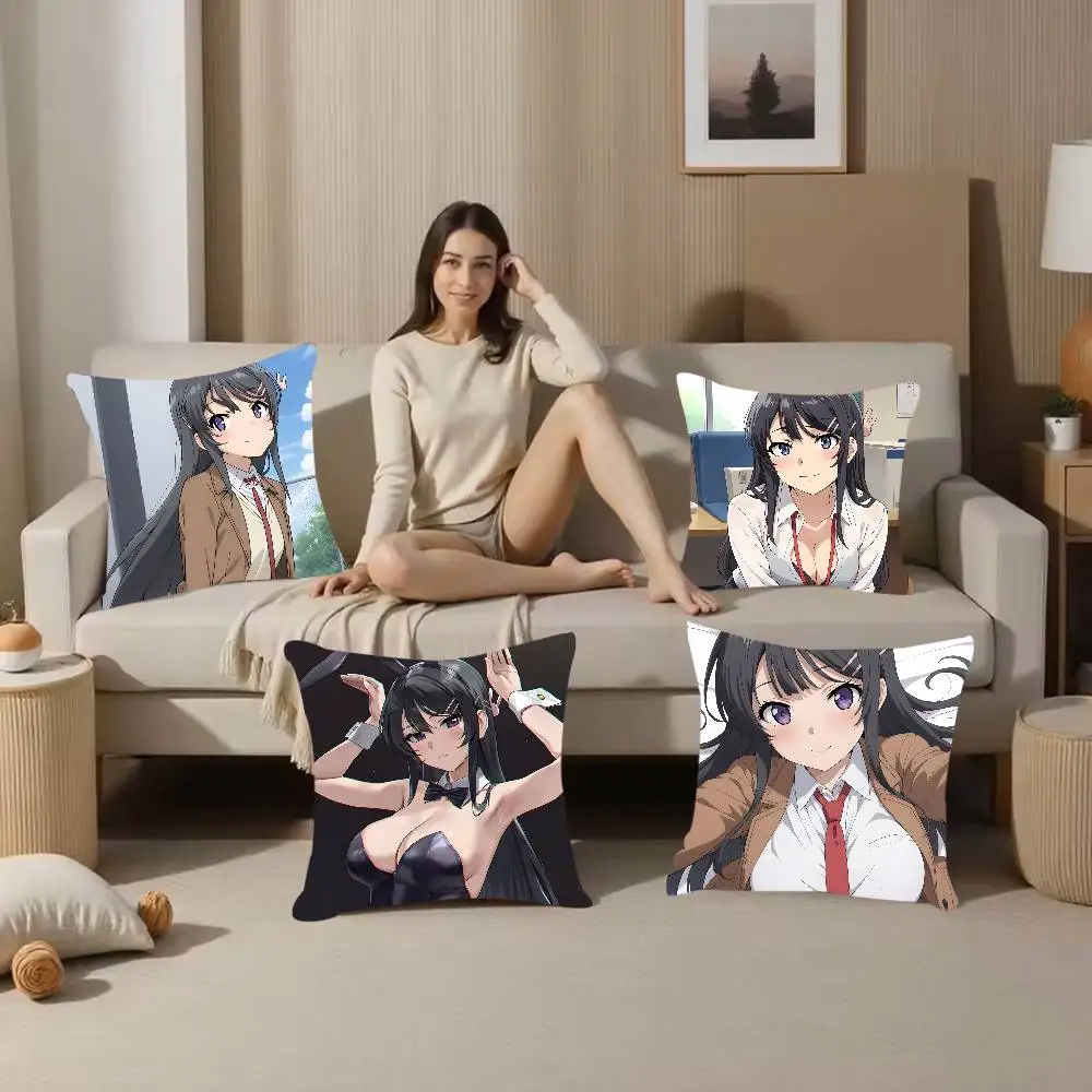 Sexy Mai S-Sakurajima Pillow Case  Anti-dustmite Pillowcase Invisible Zipper Silky Short Plush Sofa Cushion Cover - view 2