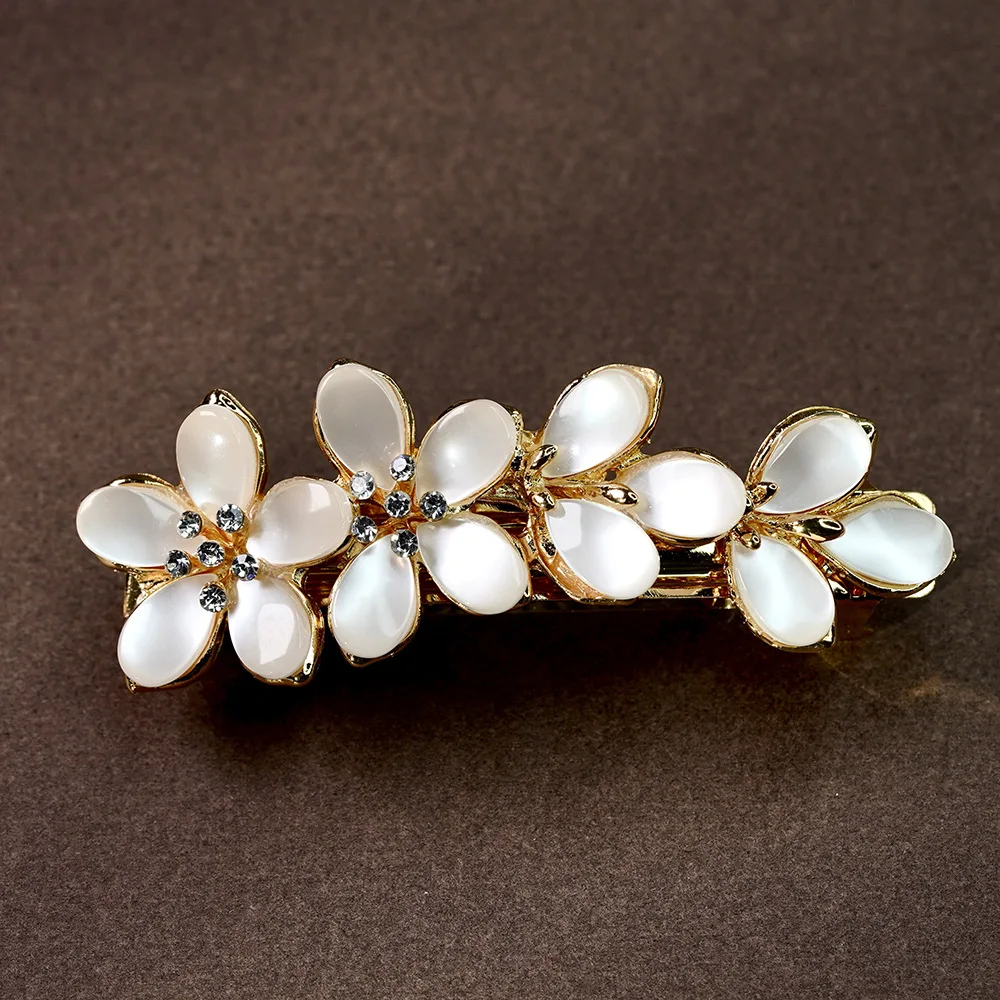 New luxury opal spring clip fashion flower rhinestone zircon hair clip ponytail word clip elegant ladies Korean hair accessories