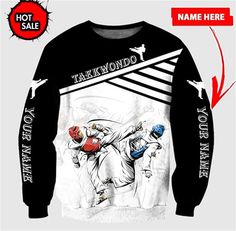 New Custom 3D Print Taekwondo Pattern Man O-Neck Sweaters Men Casual Boy Girls Tops Oversized Fashion Kids Sweatshirts Wholesale