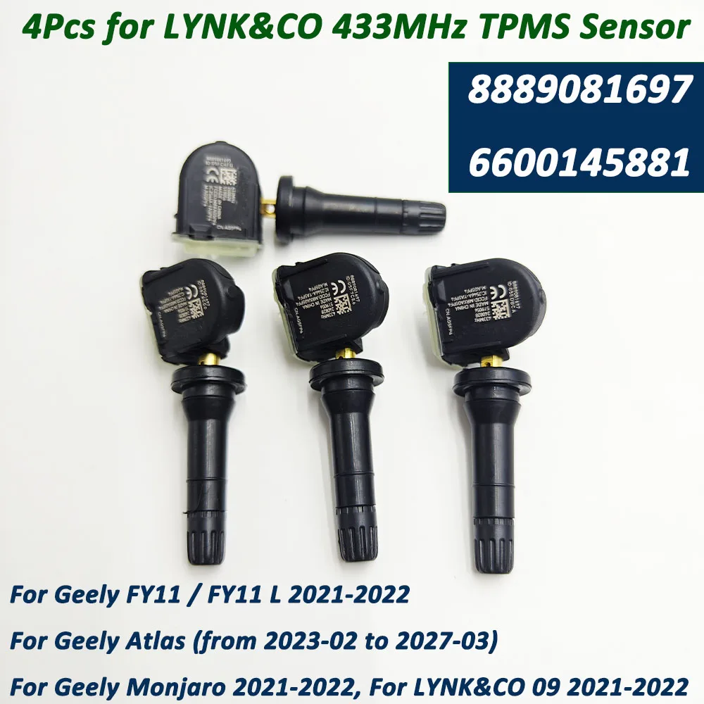 

4 шт. 889081697 6600145881 Автомобильный датчик давления в шинах TPMS датчик 433 МГц для Geely FY11 Monjaro Atlas Emgrand Manjaro Геометрия A C