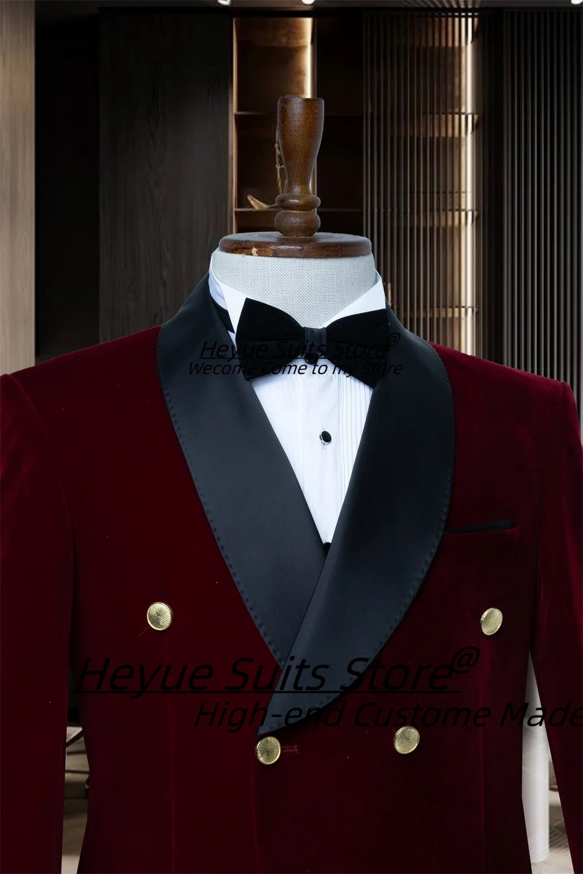 Elegant Wine red velvet Wedding Suits For Men Slim Black Shawl Lapel Groom Tuxedos 2Pcs Sets High-end Male Blazers Costume Homm