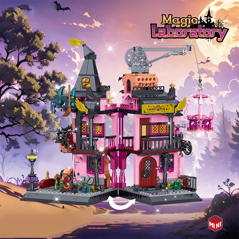 Halloween magia laboratório magia bruxa casa loja mini modelo bloco de construção cidade diy loja montagem tijolo brinquedos para crianças presente