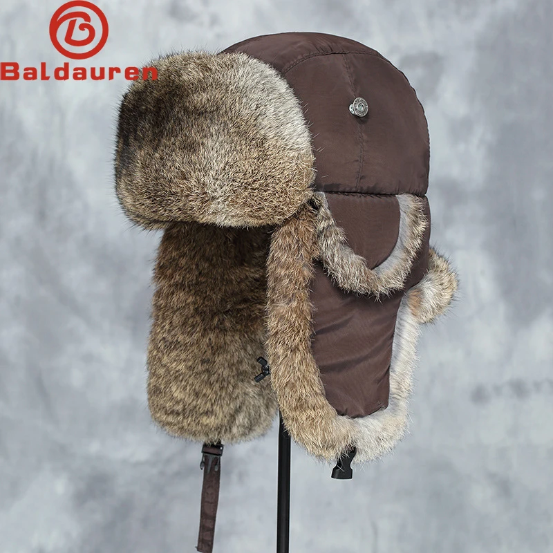 2024 New Winter Hat For Men Real Rabbit Fur Ear Cap Warm Winter Men Hat Fur Beret Russian Hats High Quality to Keep Warm