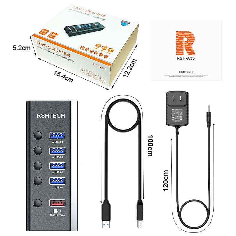 USB-разветвитель RSHTECH с 4 портами USB 3,0, 5 Гбит/с