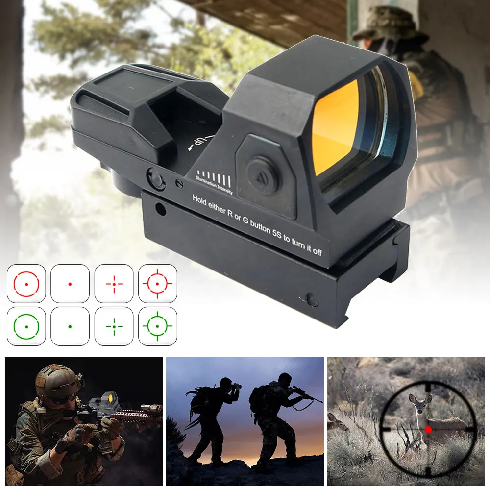 

All-metal Button Plate Four Variable Red and Green Hunting Dots Riflescope ,20mm Rail Holographic Sight, Red Film Double Sight