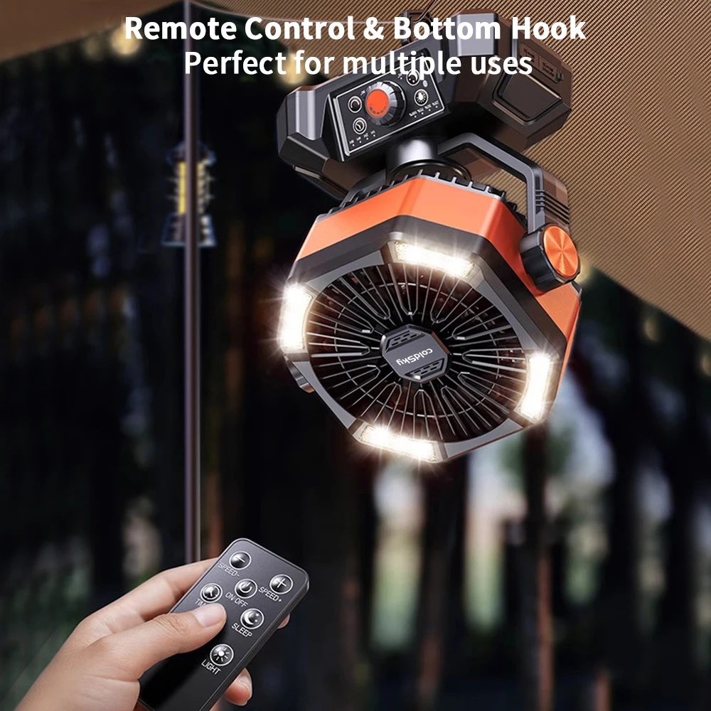 coldSky 20000mAh Battery Camping Fan with 4 LED Lantern 8 Speeds Desk Fan Portable Outdoor Fan for Tent Power Outages Jobsite image 4
