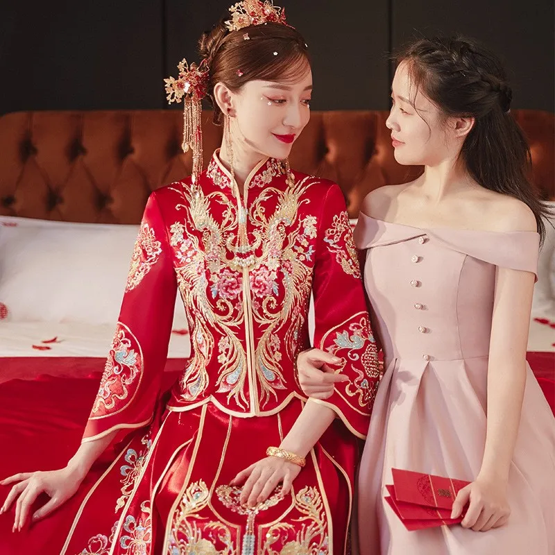 

Новое свадебное платье в китайском стиле, тост платья дракона и феникса